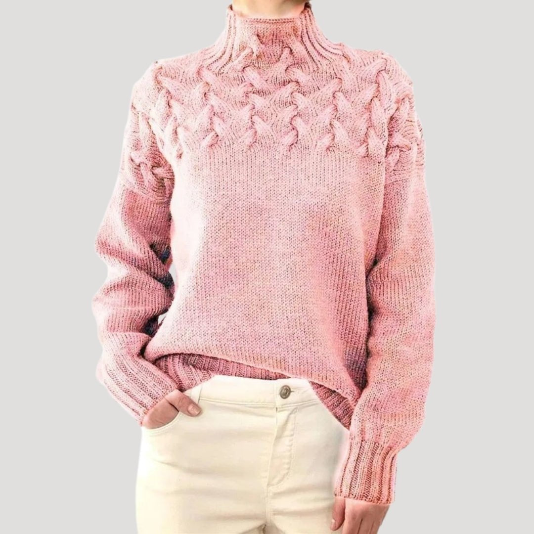 Women's Textured Cable Knit Jumper with Turtleneck
