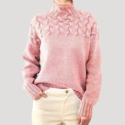 Women's Textured Cable Knit Jumper with Turtleneck