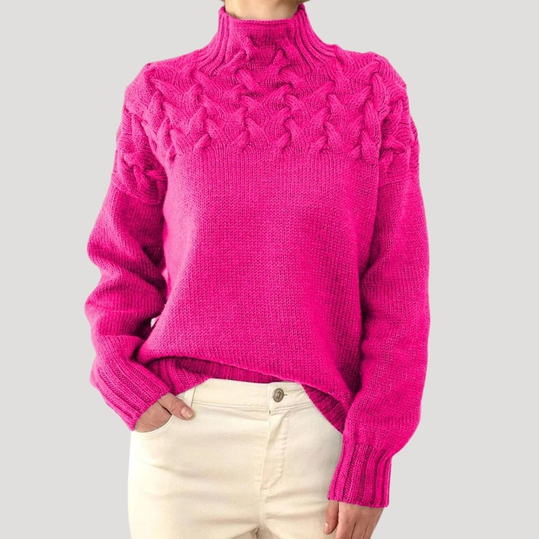 Women's Textured Cable Knit Jumper with Turtleneck
