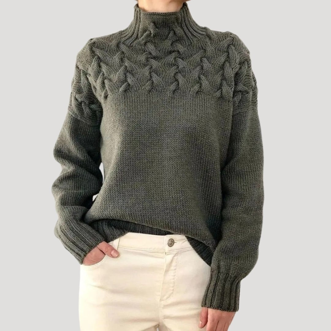 Women's Textured Cable Knit Jumper with Turtleneck