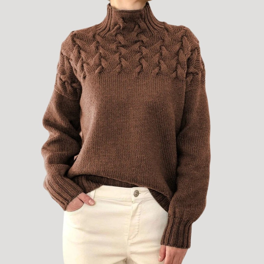 Women's Textured Cable Knit Jumper with Turtleneck