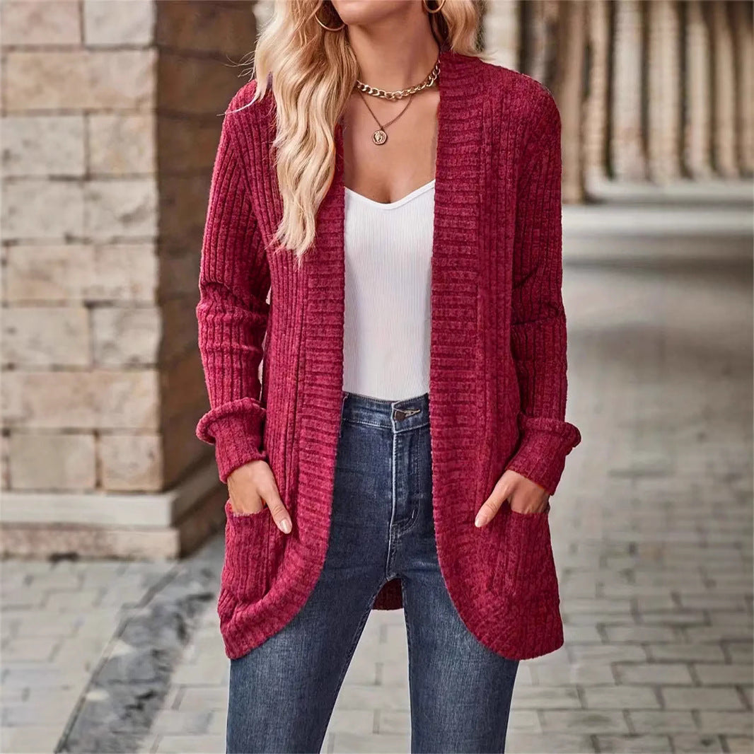 Women's Textured Casual Cardigan with Pockets for Everyday Wear