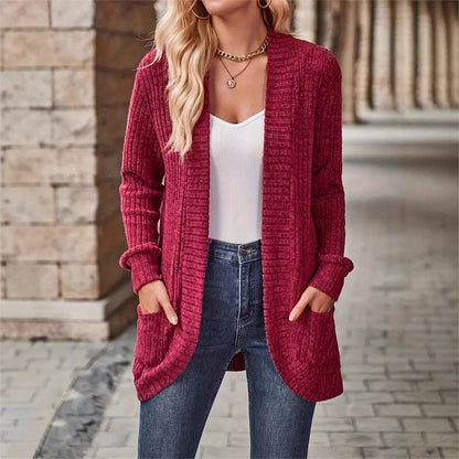 Women's Textured Casual Cardigan with Pockets for Everyday Wear
