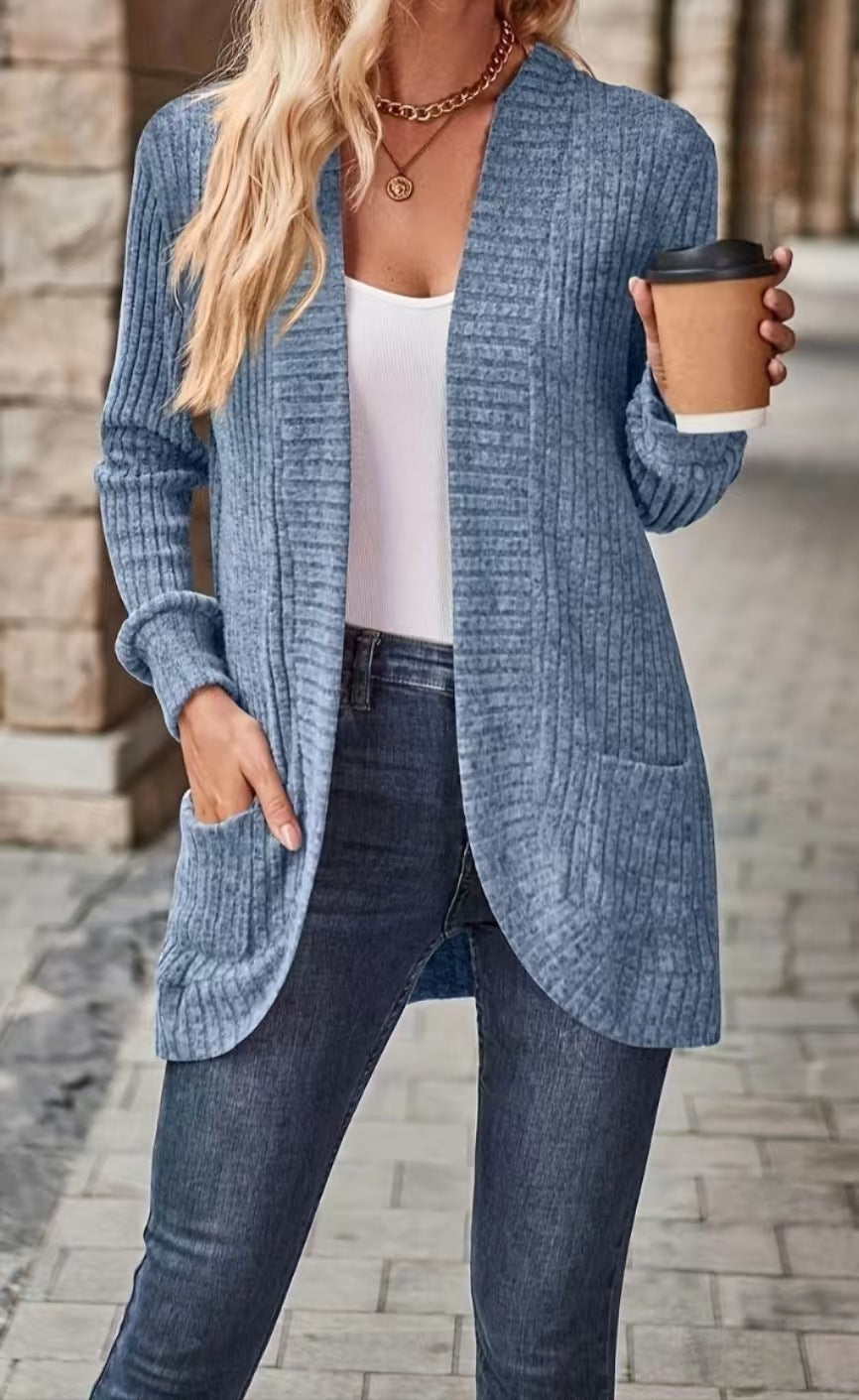 Women's Textured Casual Cardigan with Pockets for Everyday Wear