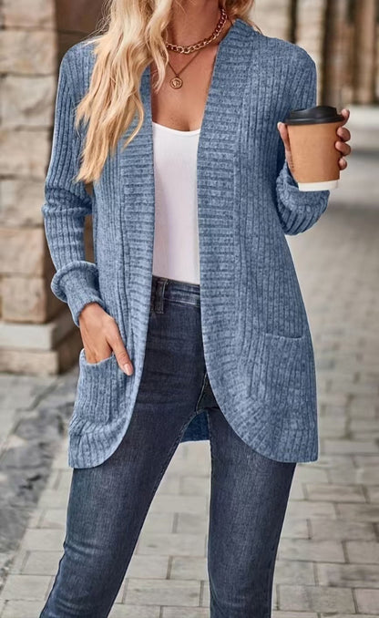 Women's Textured Casual Cardigan with Pockets for Everyday Wear