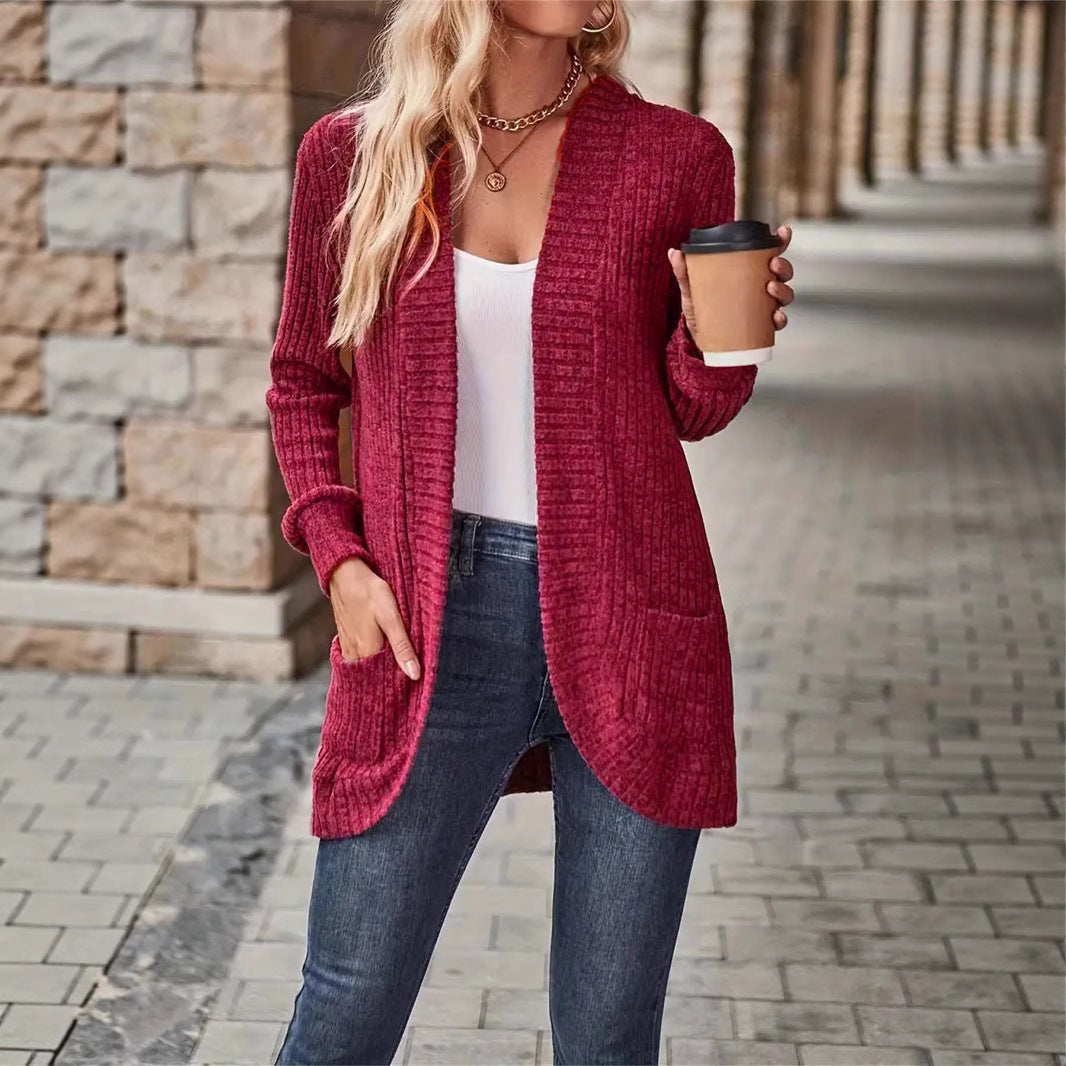 Women's Textured Casual Cardigan with Pockets for Everyday Wear