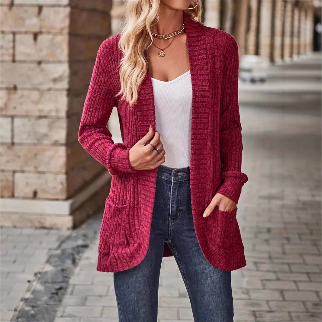 Women's Textured Casual Cardigan with Pockets for Everyday Wear