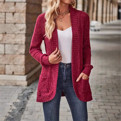 Women's Textured Casual Cardigan with Pockets for Everyday Wear