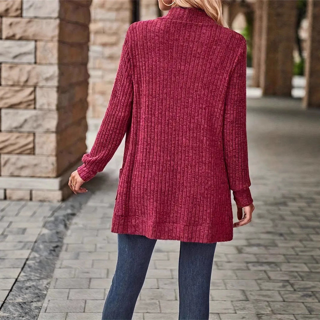 Women's Textured Casual Cardigan with Pockets for Everyday Wear