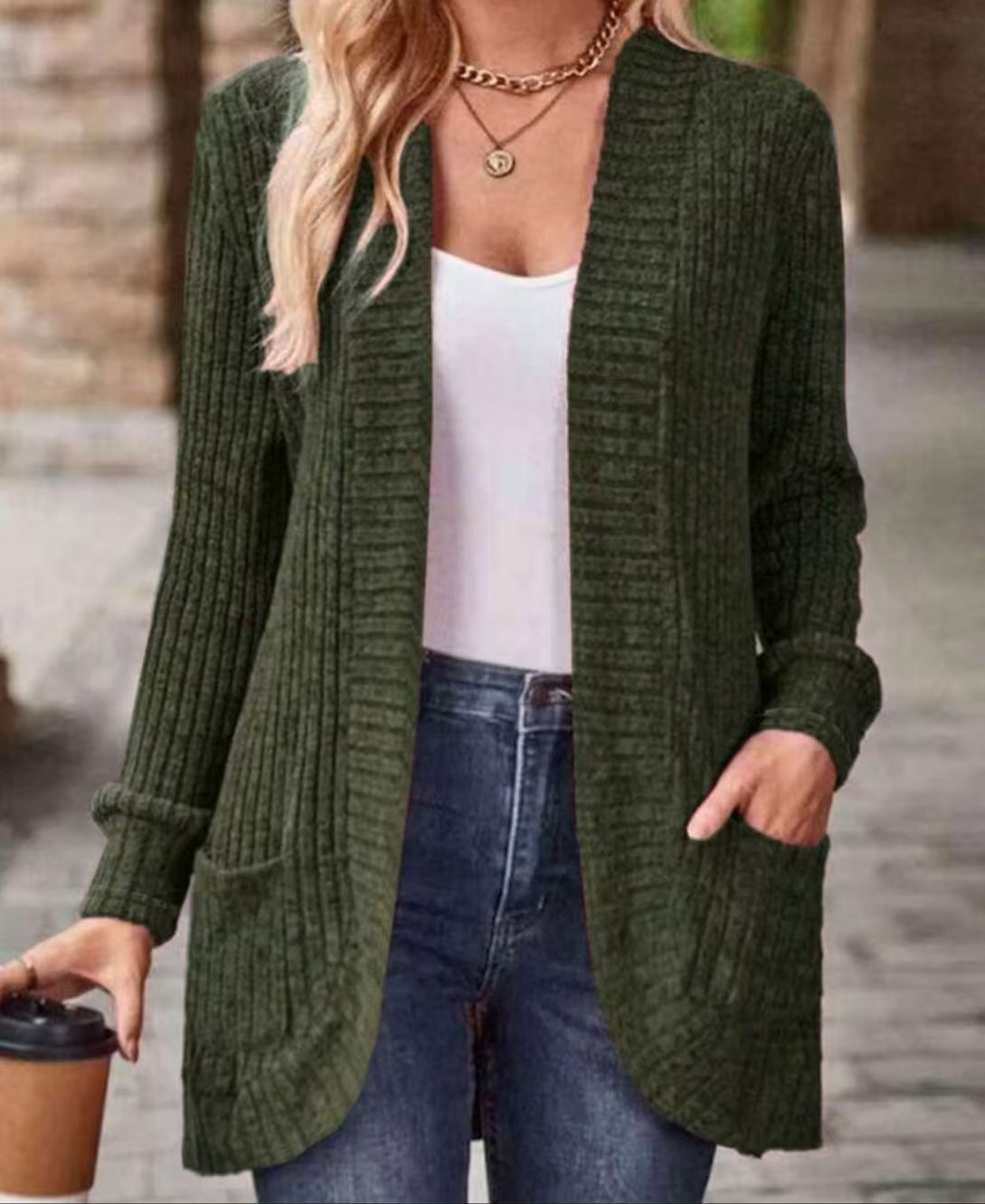 Women's Textured Casual Cardigan with Pockets for Everyday Wear