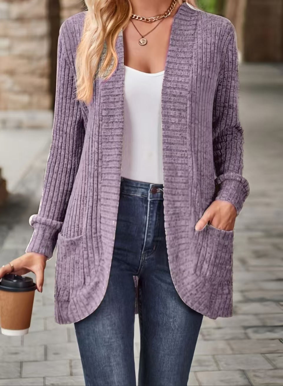 Women's Textured Casual Cardigan with Pockets for Everyday Wear