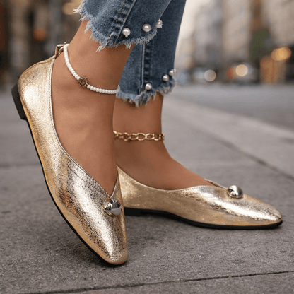 Women's Textured Metallic Slip-On Flats with Cushioned Comfort
