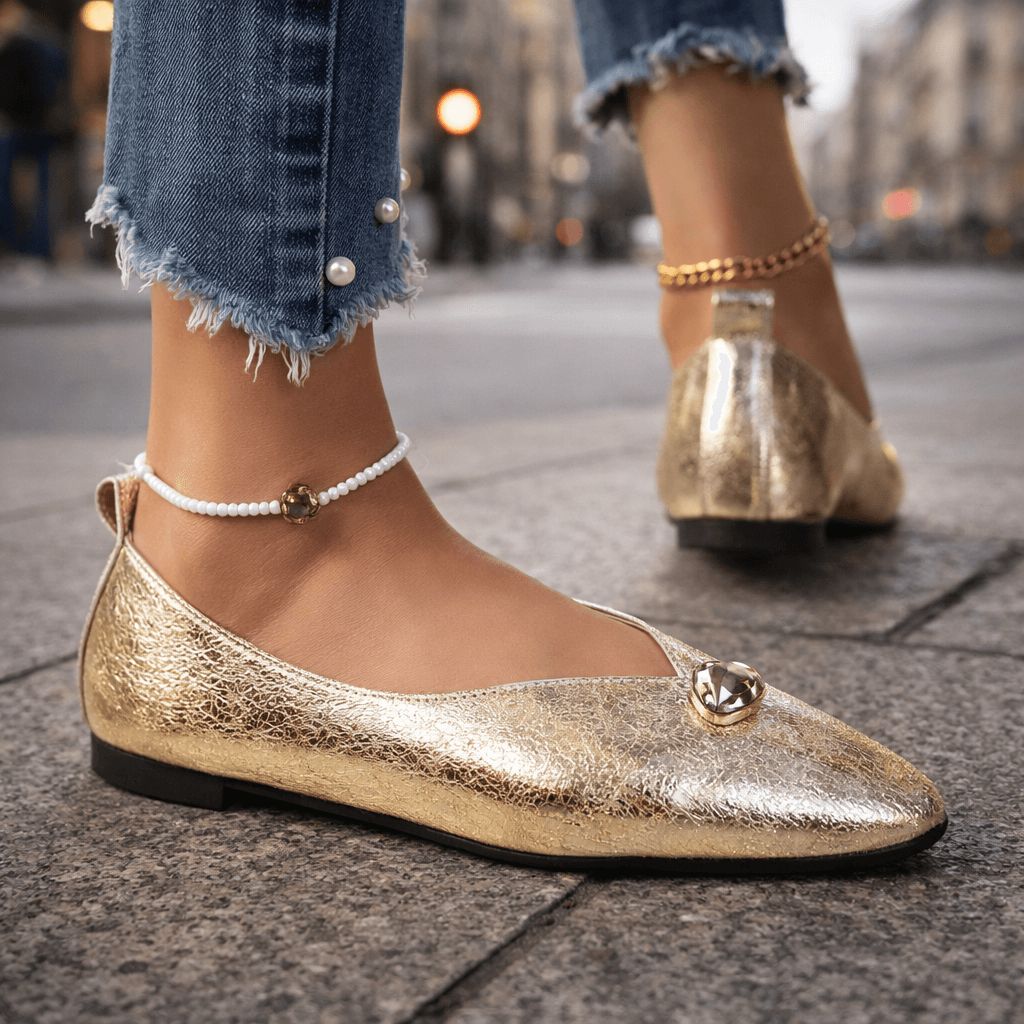 Women's Textured Metallic Slip-On Flats with Cushioned Comfort