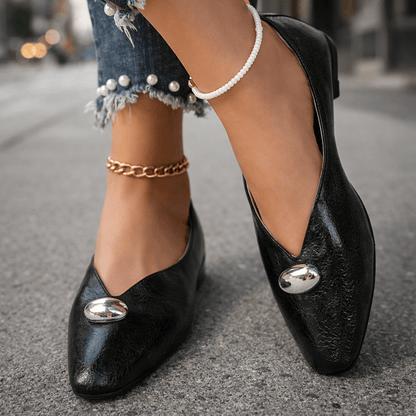 Women's Textured Metallic Slip-On Flats with Cushioned Comfort