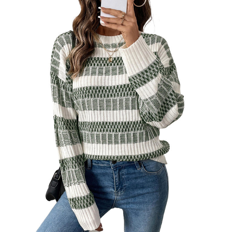 Women's Textured Sweater with Loose Fit and Ribbed Detail