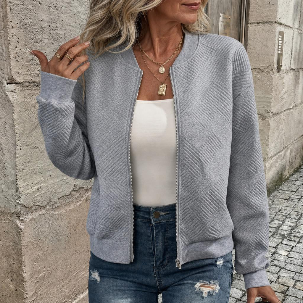Women's Textured Zip-Up Cardigan with Ribbed Hem – Cosy Layering Essential