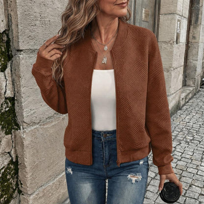 Women's Textured Zip-Up Cardigan with Ribbed Hem – Cosy Layering Essential