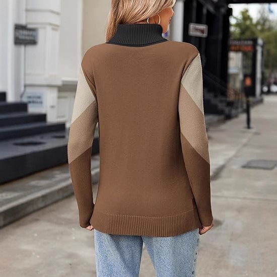 Women's Turtleneck Knit Sweater with Geometric Design