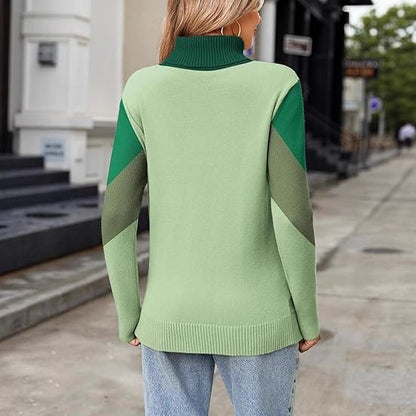 Women's Turtleneck Knit Sweater with Geometric Design