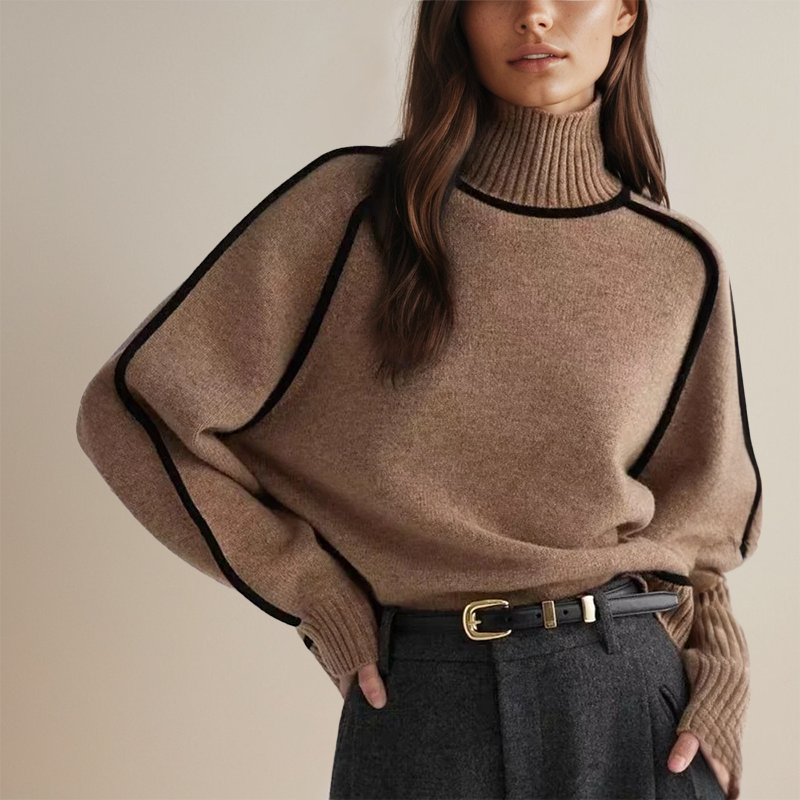Women's Turtleneck Sweater with Elegant Contrast Details