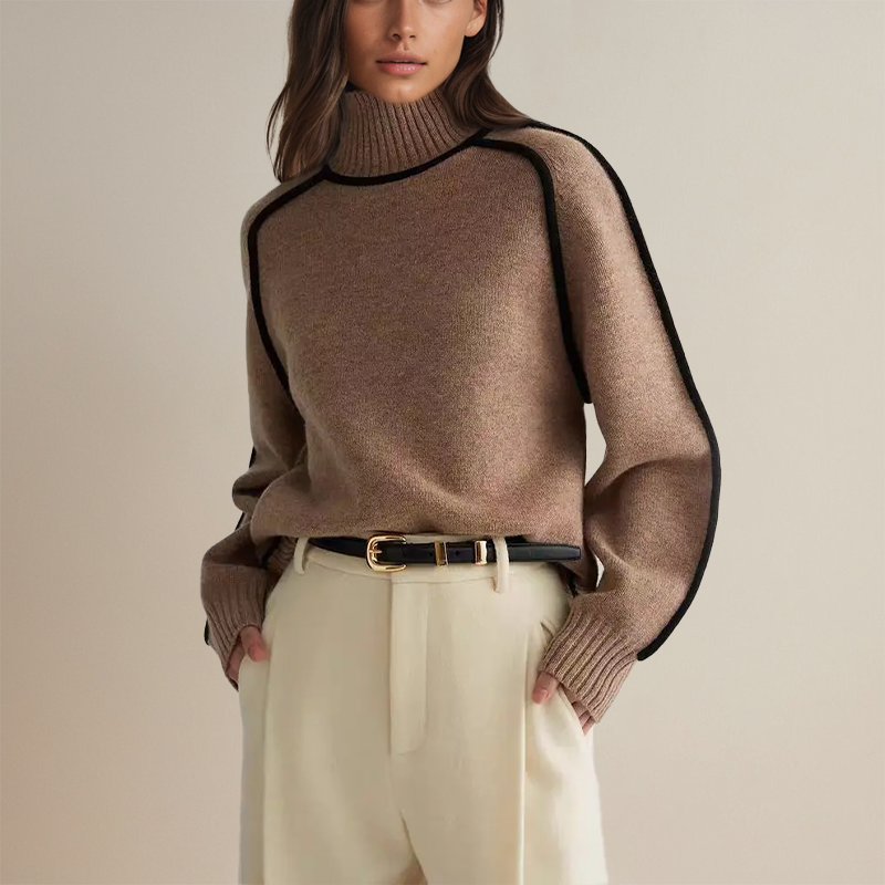 Women's Turtleneck Sweater with Elegant Contrast Details