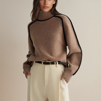 Women's Turtleneck Sweater with Elegant Contrast Details