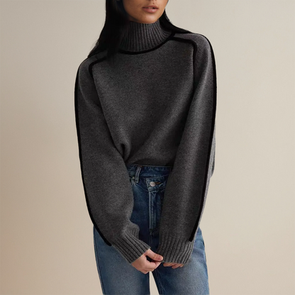 Women's Turtleneck Sweater with Elegant Contrast Details