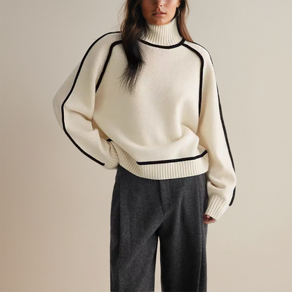 Women's Turtleneck Sweater with Elegant Contrast Details