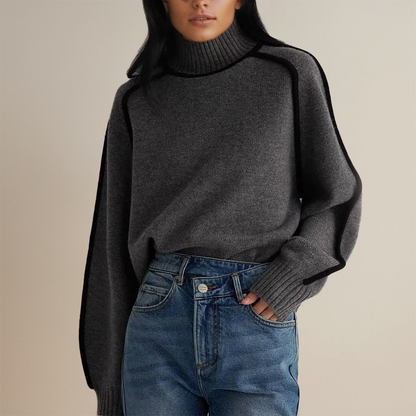 Women's Turtleneck Sweater with Elegant Contrast Details