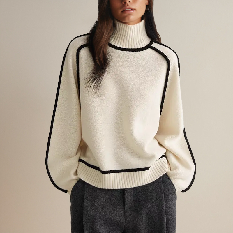 Women's Turtleneck Sweater with Elegant Contrast Details