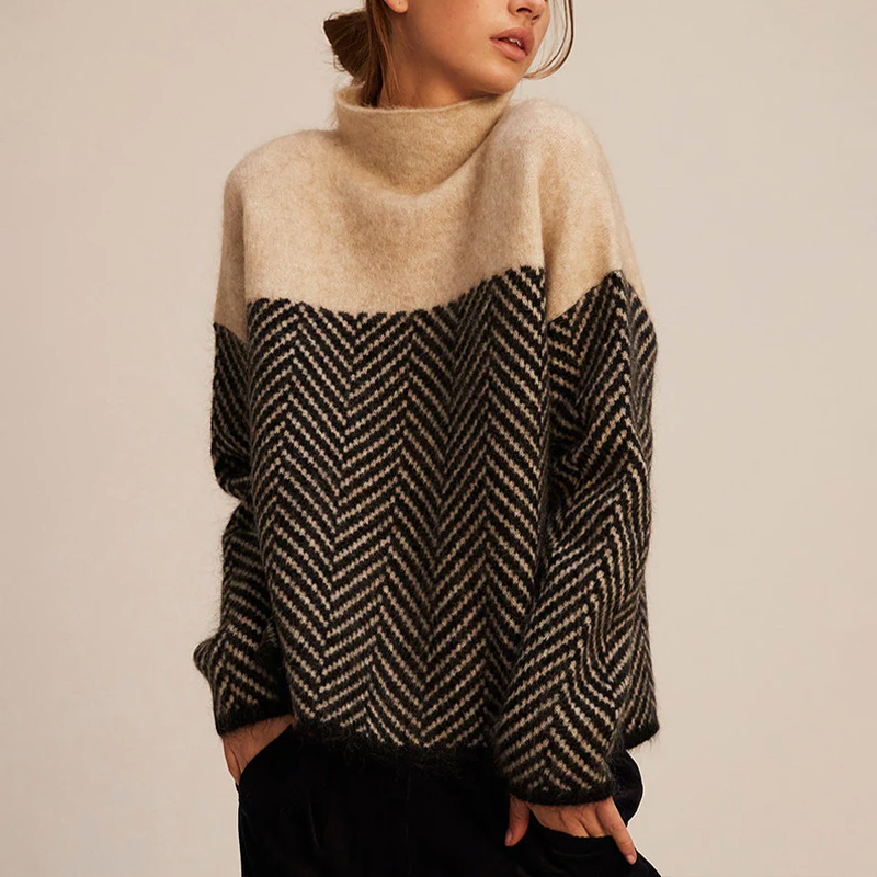 Women's Turtleneck Sweater with Herringbone Pattern
