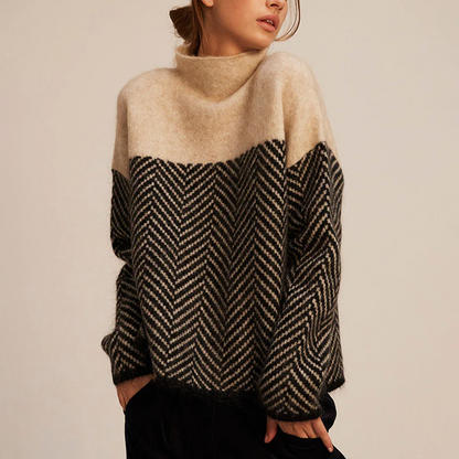 Women's Turtleneck Sweater with Herringbone Pattern