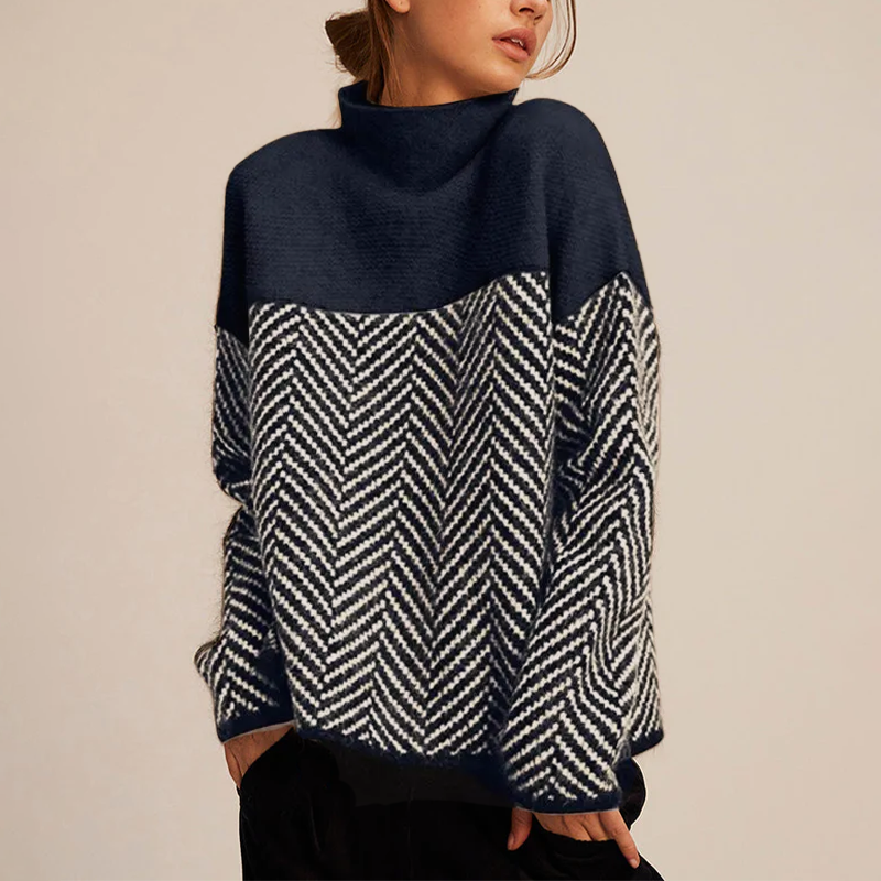 Women's Turtleneck Sweater with Herringbone Pattern