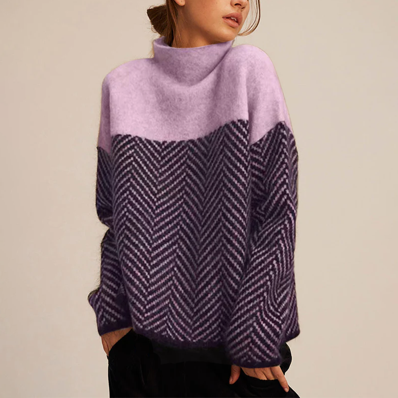 Women's Turtleneck Sweater with Herringbone Pattern