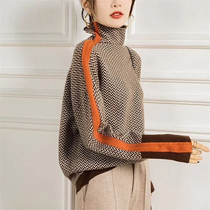 Women's Turtleneck Sweater with Knitted Texture