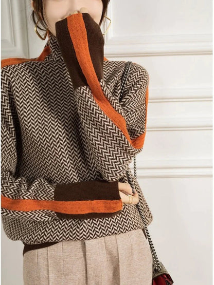 Women's Turtleneck Sweater with Knitted Texture