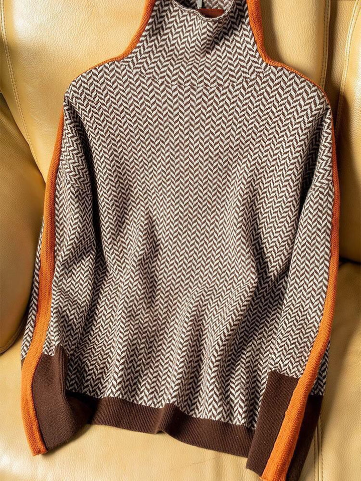 Women's Turtleneck Sweater with Knitted Texture