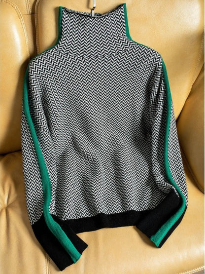 Women's Turtleneck Sweater with Knitted Texture