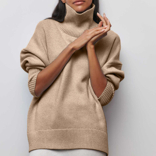 Women's Turtleneck Sweater with Long Sleeves and Casual Fit