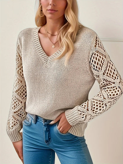 Women's V-Neck Knitted Sweater with Classic Fit