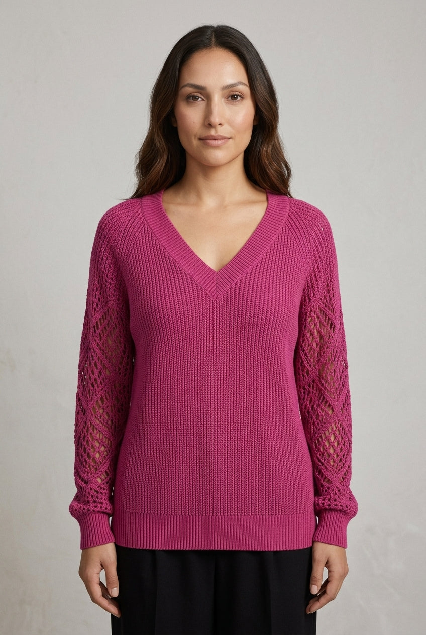 Women's V-Neck Knitted Sweater with Draping Fit