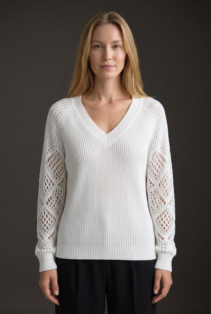Women's V-Neck Knitted Sweater with Draping Fit
