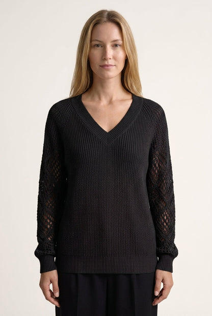 Women's V-Neck Knitted Sweater with Draping Fit