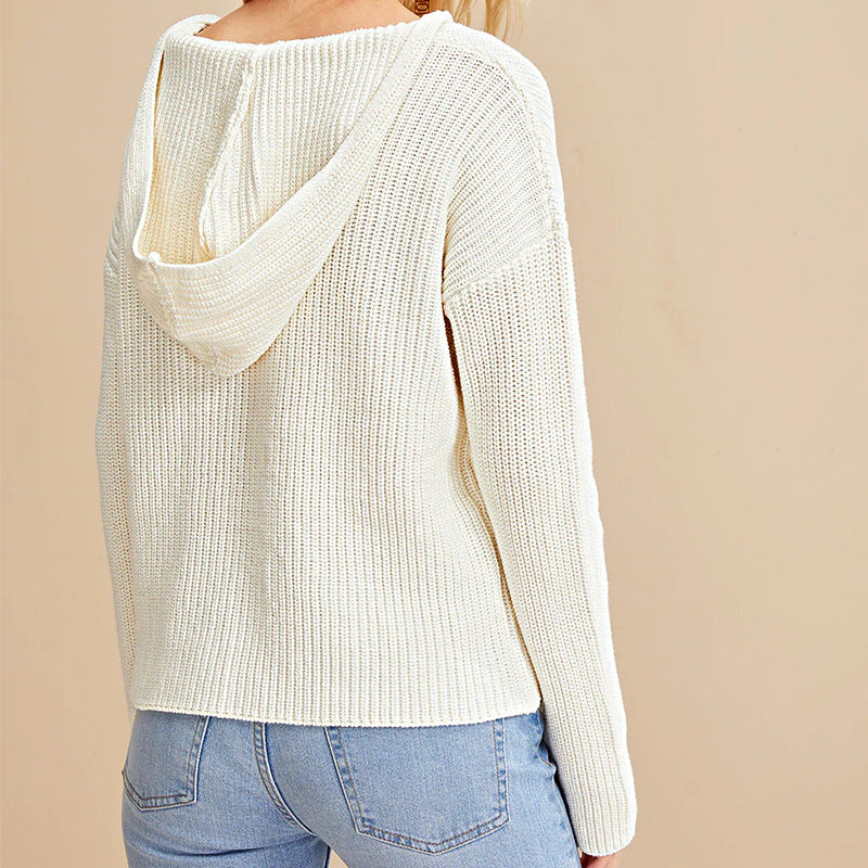 Women's V-Neck Knitted Sweater with Relaxed Fit