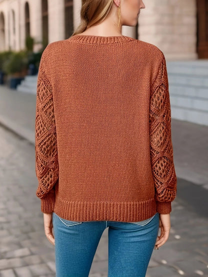 Women's V-Neck Knitted Sweater with Solid Design