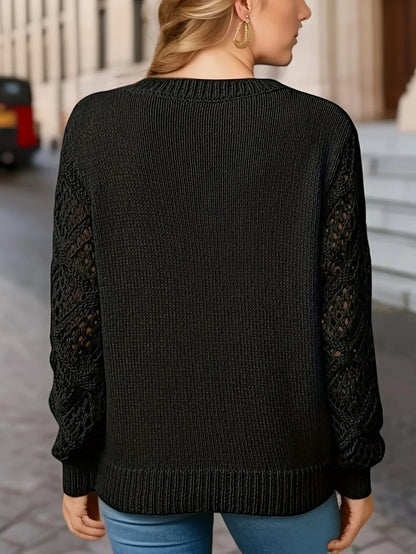 Women's V-Neck Knitted Sweater with Solid Design