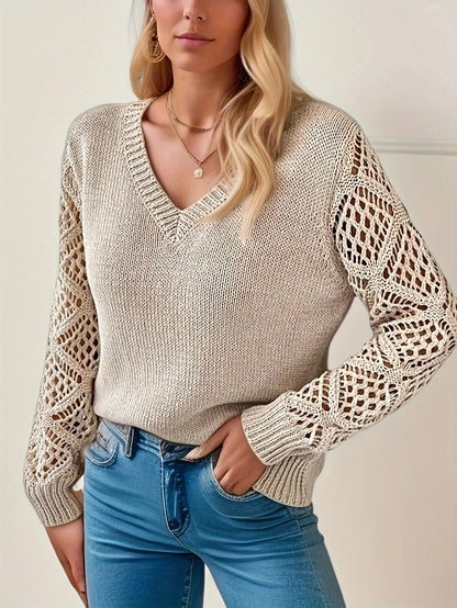 Women's V-Neck Knitted Sweater with Solid Design