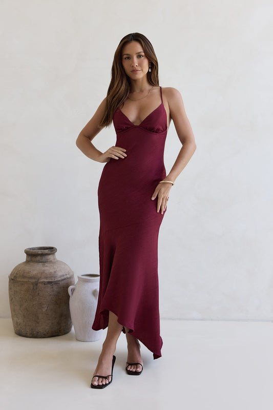 Women's V-Neck Maxi Dress with Asymmetrical Hem