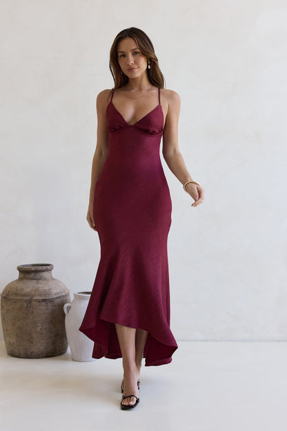 Women's V-Neck Maxi Dress with Asymmetrical Hem