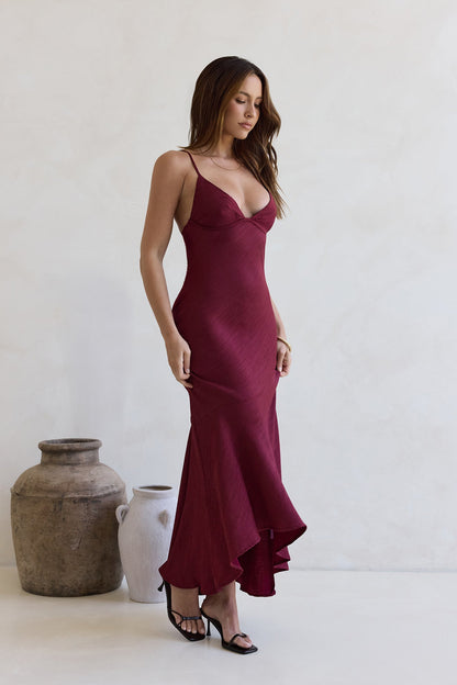 Women's V-Neck Maxi Dress with Asymmetrical Hem
